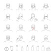 Men's skin care vector icon set. Line style, editable stroke