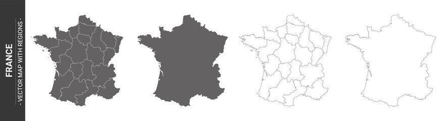 Wall Mural - 4 vector political maps of France with regions on white background	