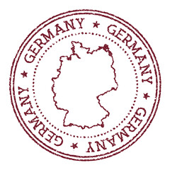 Wall Mural - Germany round rubber stamp with country map. Vintage red passport stamp with circular text and stars, vector illustration.