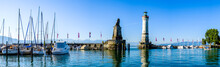 Famous Harbor With Sailboats At The Historic Island Of Lindau Am Bodensee - Germany