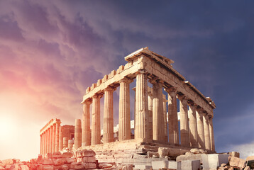 Fototapete - Parthenon on the Acropolis in Athens, Greece, on a sunset