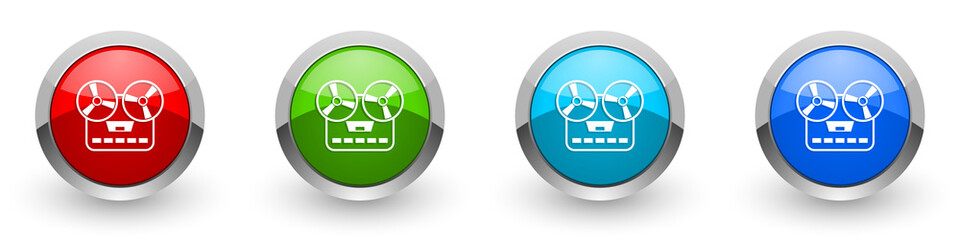 Leinwandbilder - Music recorder, audio equipmen silver metallic glossy icons, set of modern design buttons for web, internet and mobile applications in four colors options isolated on white background