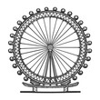 London Eye Millennium ferris wheel sketch engraving vector illustration. T-shirt apparel print design. Scratch board imitation. Black and white hand drawn image.