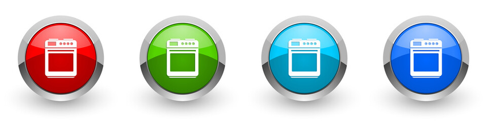 Aufkleber - Stove and oven silver metallic glossy icons, set of modern design buttons for web, internet and mobile applications in four colors options isolated on white background