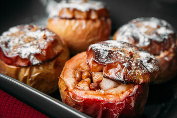 Christmas baked apples stuffed with brown sugar, cinnamon and nuts