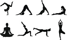 Women Silhouettes. Collection Of Yoga Poses.