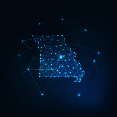 Wall Mural - missouri state usa map glowing silhouette made of stars lines dots triangles, low polygonal shapes.