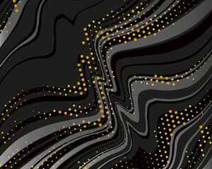 Wall Mural - Dark dynamic background with black lines and golden dotes.  Vector illustration