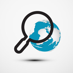 Canvas Print - Magnifying Glass Icon with Globe Symbol - Vector Search Concept