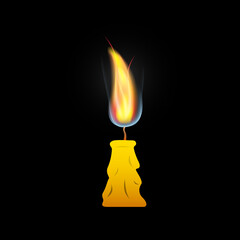 Sticker - Lit Orange - Yellow Wax Candle with Flame on Black Background - Vector