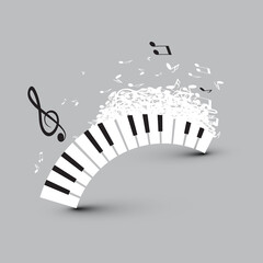 Sticker - Piano Keyboard with Notes - Abstract Vector Background - Music Design