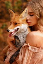 Model With Red Fox Portrait Large