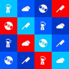 Sticker - Set Blender, Cloud, CD or DVD disk and Meat chopper icon. Vector.