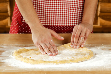 Canvas Print - Woman hands making pizza 