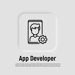 Wall Mural - app developer thin line icon. coder, programmer. freelancer, work at home. vector illustration.
