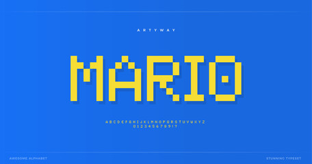 Wall Mural - Pixel alphabet. Retro 8-bit font, type for retro video game score, digital logo, pixelated lettering and maxi typography. 80s style letters, vector typographic design