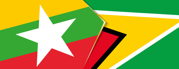 Wall Mural - Myanmar and Guyana flags, two vector flags.