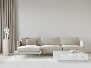 Wall Mural - Living room interior in beige tones with a corner sofa and ma…