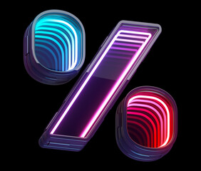 Infinity light neon font. Percent symbol. 