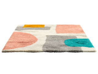 Wall Mural - Multicolored fluffy rectangular carpet with a modern colorful geometric pattern. 3d render