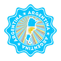 Wall Mural - Argentina round grunge stamp with country map and country flag. Vintage badge with circular text and stars, vector illustration.