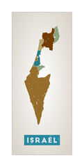 Wall Mural - Israel map. Country poster with regions. Old grunge texture. Shape of Israel with country name. Radiant vector illustration.