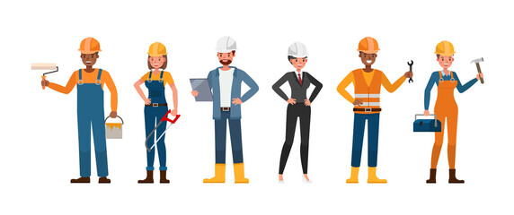 Set of Builder people working character vector design. Presentation in various action with emotions. no3