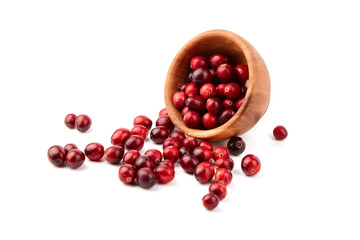 Wall Mural - Cranberries in wooden bowl isolated on white