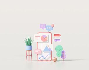 Wall Mural - 3d minimal mobile app development and mobile web design concept, user interface optimization. 3d ren