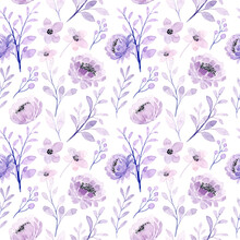 Soft Purple Floral Seamless Pattern With Watercolor