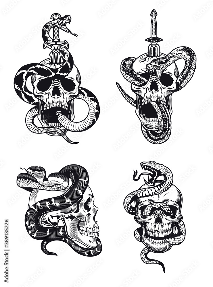 Gothic skull and snake vector illustration