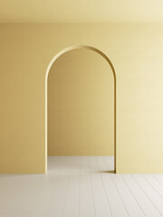 Arch in an empty yellow interior. 3d render