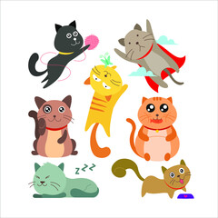  set of cute cats flat illustration