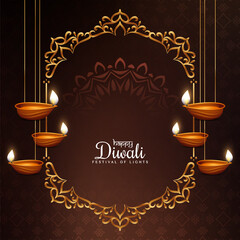 Happy Diwali festival background with stylish golden frame