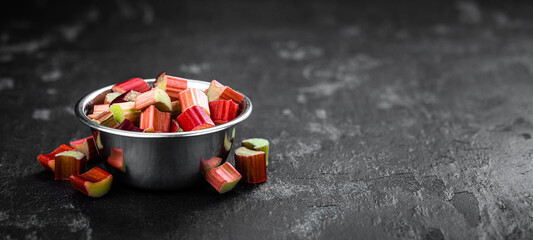 Wall Mural - Chopped Rhubarb (close up; selective focus)