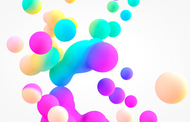 Poster - Abstract 3d art background. Holographic floating liquid blobs, soap bubbles, metaballs.