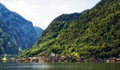 Wall Mural - Hallstatt mountain village with Hallstatter See