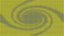 Minimal Blue And Yellow Halftone Background. Circles, Dots Of Various Diameters In The Form Of A Swirling Whirlpool.