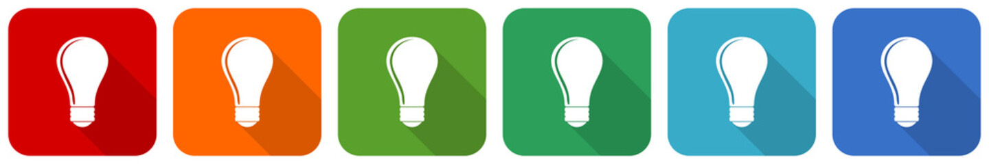 Aufkleber - Bulb icon set, flat design vector illustration in 6 colors options for webdesign and mobile applications