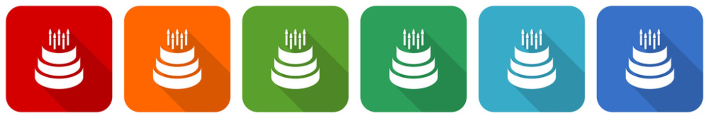Poster - Cake icon set, flat design vector illustration in 6 colors options for webdesign and mobile applications