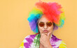 © DisobeyArt - Funny senior woman wearing colorful wig and sunglasses - Joyful elderly lifestyle and party concept