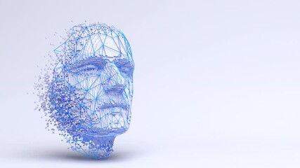 Abstract 3d render of polygonal human face, artificial intelligence concept, seamless looped 4k animation