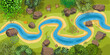 Vector illustration. Landscape with a winding river. (Top view)
River with forest shore. (View from above)