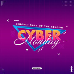 Poster - Biggest Sale Of The Season Cyber Monday Poster Design in Purple Color.