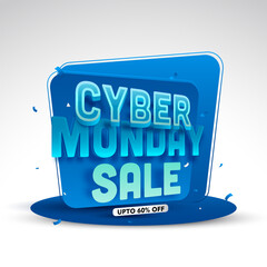 Wall Mural - cyber monday sale poster design with 60% discount offer on blue and white background.