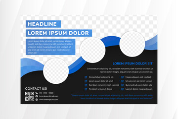 Wall Mural - abstract geometric flyer template design with horizontal layout. wavy style element use blue color. 