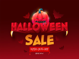 Poster - UP TO 50% Off for Halloween Sale Poster Design with Jack-O-Lantern.