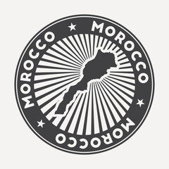  Morocco round logo. Vintage travel badge with the circular name and map of country, vector illustration. Can be used as insignia, logotype, label, sticker or badge of the Morocco.