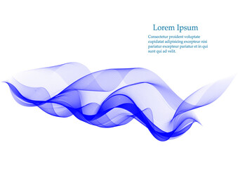 Wall Mural - Abstract vector background, transparent waved lines for brochure, website design. Blue smoke wave.