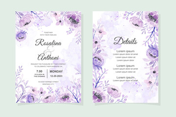 Wall Mural - Elegant wedding invitation card with soft purple floral watercolor